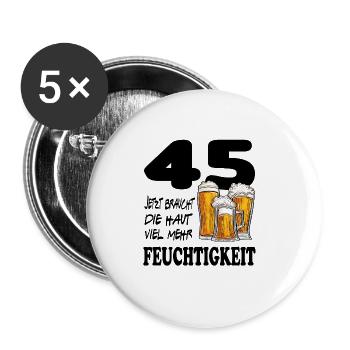 Geburtstag 45 Jahre Bier Saufen Alkohol Birthday - Buttons groß 56 mm (5er Pack) - Weiß - Vorne