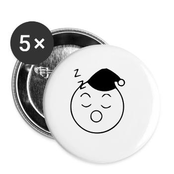 Emoji Skizze Schlafmütze schwarz - Buttons groß 56 mm (5er Pack) - Weiß - Vorne