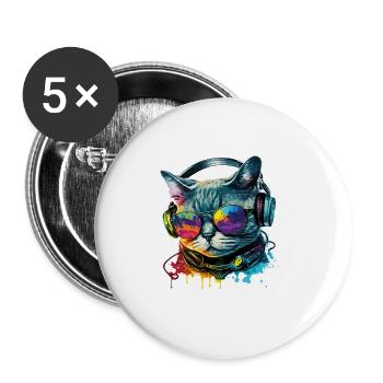 Cat Sunglasses Headphone Splash Colorful Animal - Buttons large 2.2''/56 mm (5-pack) - white - Front