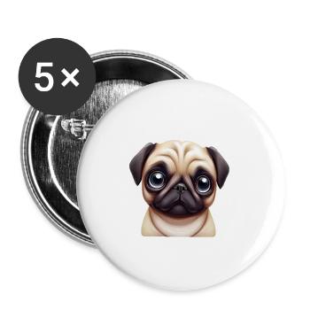 Art de la race de carlin - Lot de 5 grands badges (56 mm) - blanc - Devant