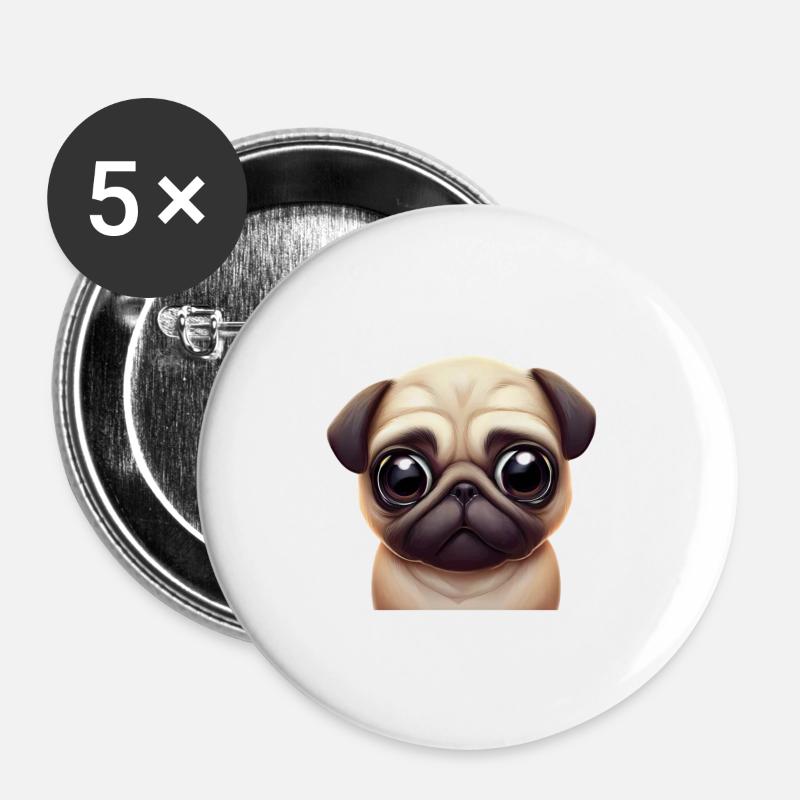 Adorable Pug Art - Buttons large 2.2''/56 mm (5-pack) - white