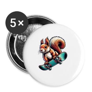 Skateboard Sport Eichhörnchen Nüsse Tierliebhaber - Buttons groß 56 mm (5er Pack) - Weiß - Vorne
