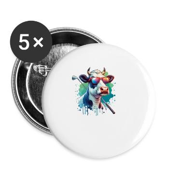 Kuh Golfspieler Golf Kurs Hunde Besitzer - Buttons groß 56 mm (5er Pack) - Weiß - Vorne