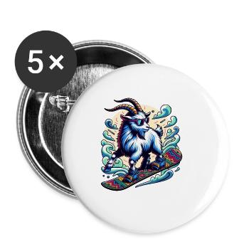 Lustige Ziege Snowboard Winter Abenteuer - Buttons groß 56 mm (5er Pack) - Weiß - Vorne