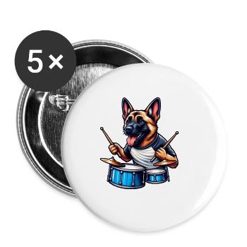 Conception de batteur Malinois cool - Lot de 5 grands badges (56 mm) - blanc - Devant