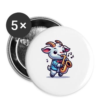 Ziege Spielt Saxophon Lustiges Ziegen Motiv - Buttons groß 56 mm (5er Pack) - Weiß - Vorne