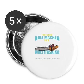 Holz Multitasking Forstwirt Kettensäge Motorsäge - Buttons groß 56 mm (5er Pack) - Weiß - Vorne