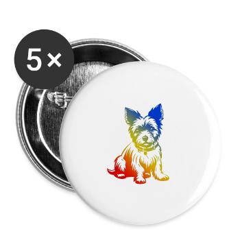Yorkshire Terrier Hund Bunt - Buttons groß 56 mm (5er Pack) - Weiß - Vorne