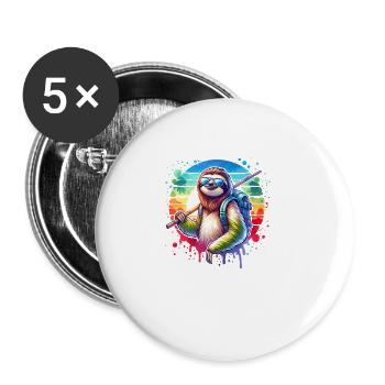 Entspannter Wanderer Faultier Design - Buttons groß 56 mm (5er Pack) - Weiß - Vorne