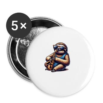 Coole Faultier Saxophonist Jazz Design - Buttons groß 56 mm (5er Pack) - Weiß - Vorne