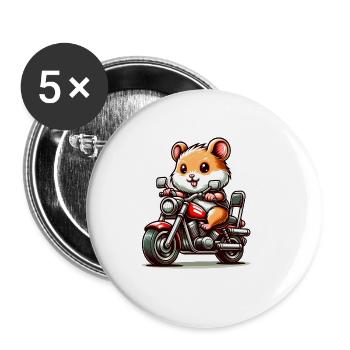 Hamster mignon sur une moto chopper - Lot de 5 grands badges (56 mm) - blanc - Devant