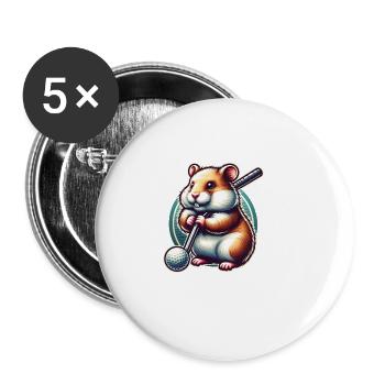 Drôle de golfeur hamster sur le terrain de golf - Lot de 5 grands badges (56 mm) - blanc - Devant