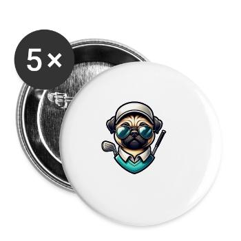 Funny Pug Golfer Golfing with Cool Poses - Buttons large 2.2''/56 mm (5-pack) - white - Front