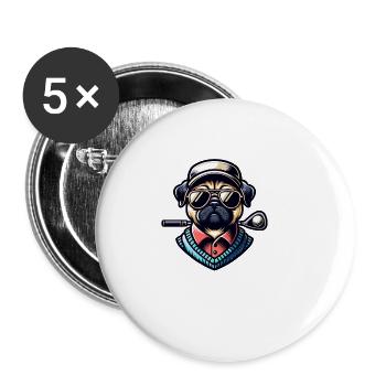 Drôle Carlin Golfeur Chien Cool Golf Design - Lot de 5 grands badges (56 mm) - blanc - Devant