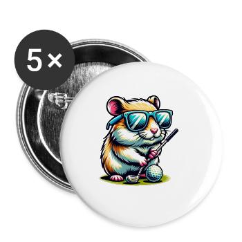 Funny hamster golfer playing golf on the - Buttons large 2.2''/56 mm (5-pack) - white - Front