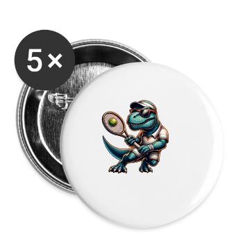 Dinosaur Tennis Spieler Dino Junge Sport - Buttons groß 56 mm (5er Pack) - Weiß - Vorne