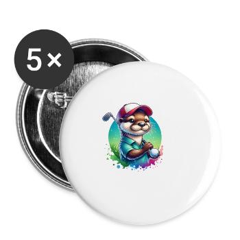 Lustiger Otter Golf Golfer Golfen - Buttons groß 56 mm (5er Pack) - Weiß - Vorne