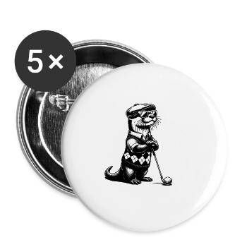 Lustiger Otter Golfer Golfen Sport - Buttons groß 56 mm (5er Pack) - Weiß - Vorne