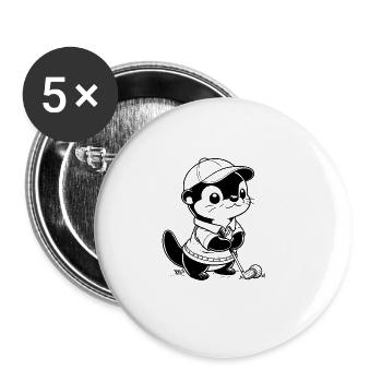 Otter Golf Silhouette Lustiger Golfer - Buttons groß 56 mm (5er Pack) - Weiß - Vorne