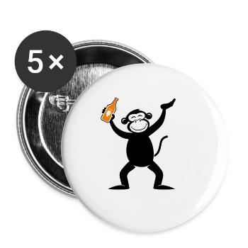 Affe Bier Lustig Party Junggeselle - Buttons groß 56 mm (5er Pack) - Weiß - Vorne
