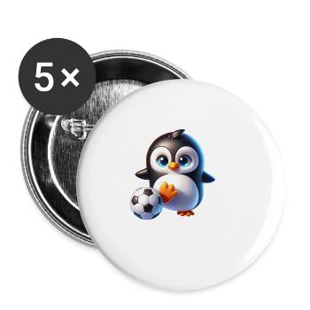 Mignon pingouin joueur de football champion fan - Lot de 5 grands badges (56 mm) - blanc - Devant