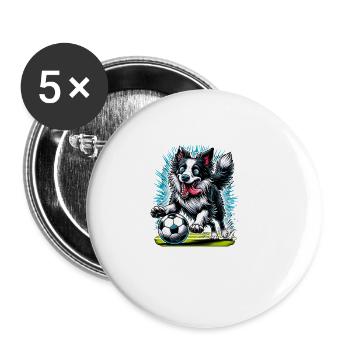 Border Collie Hund Fußball Spieler Ball Champion - Buttons groß 56 mm (5er Pack) - Weiß - Vorne