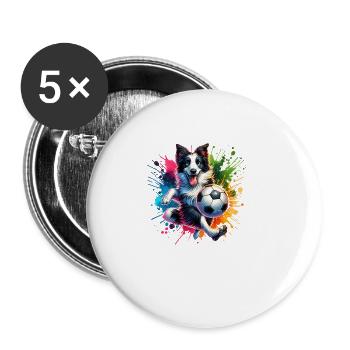 Border Collie Hund Fussball Spieler Champion Fan - Buttons groß 56 mm (5er Pack) - Weiß - Vorne