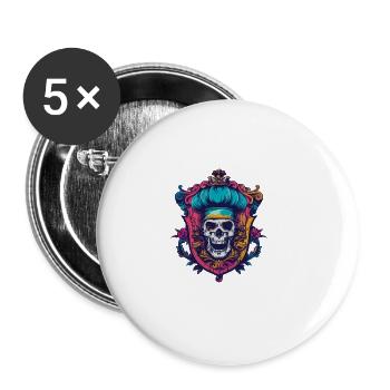 Crâne Squelette Chef - Lot de 5 grands badges (56 mm) - blanc - Devant