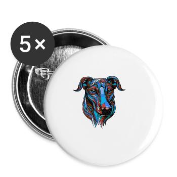 Lévrier chien portrait coloré - Lot de 5 grands badges (56 mm) - blanc - Devant