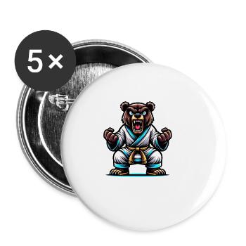 Karate Bär im weißen Gi mit gelbem Gürtel - Buttons groß 56 mm (5er Pack) - Weiß - Vorne