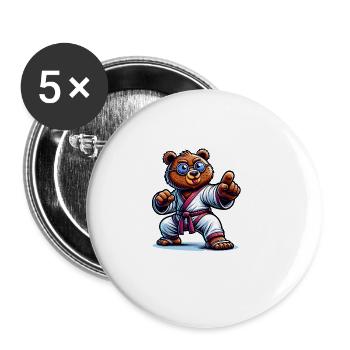 Karate Bär in Action mit Brille - Buttons groß 56 mm (5er Pack) - Weiß - Vorne