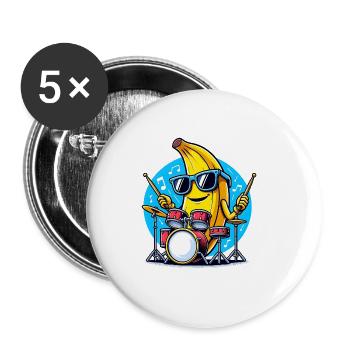 Banane Schlagzeugspieler Musik Spaß - Buttons groß 56 mm (5er Pack) - Weiß - Vorne