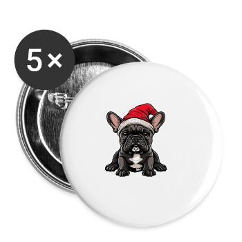 Buldog Français Chien Noël - Lot de 5 grands badges (56 mm) - blanc - Devant