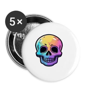 Crâne Halloween Squelette coloré - Lot de 5 grands badges (56 mm) - blanc - Devant