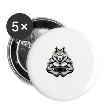 Husky Dog Muscles Bodybuilding - Buttons large 2.2''/56 mm (5-pack) - white - Front
