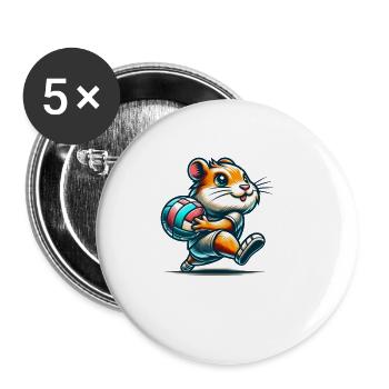 Niedlicher Hamster Mit Volleyball - Buttons groß 56 mm (5er Pack) - Weiß - Vorne