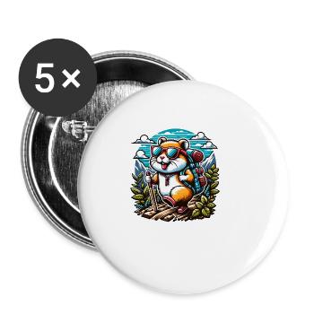 Abenteuerlustiger Hamster Wandern Berge - Buttons groß 56 mm (5er Pack) - Weiß - Vorne