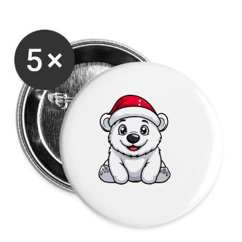 Ours polaire Noël mignon - Lot de 5 grands badges (56 mm) - blanc - Devant