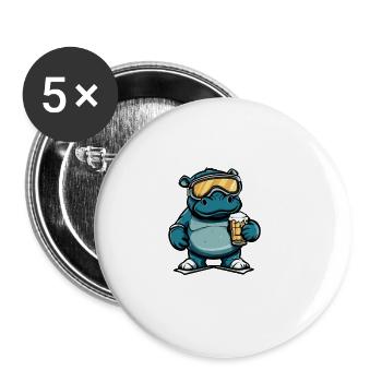 Nilpferd Ski Bier - Buttons groß 56 mm (5er Pack) - Weiß - Vorne