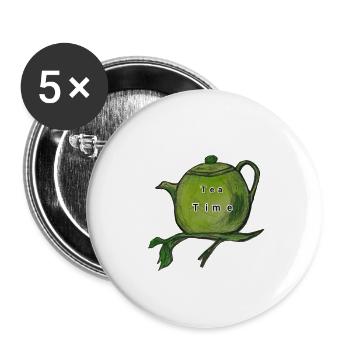 Romantic tea time, green teapot - Buttons large 2.2''/56 mm (5-pack) - white - Front