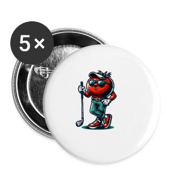 Drôle de tomate de golf avec des lunettes de soleil cool et - Lot de 5 grands badges (56 mm) - blanc - Devant