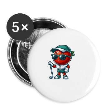 Lustige Golf-tomate Schlägt Stilvoll Mit Shades - Buttons groß 56 mm (5er Pack) - Weiß - Vorne
