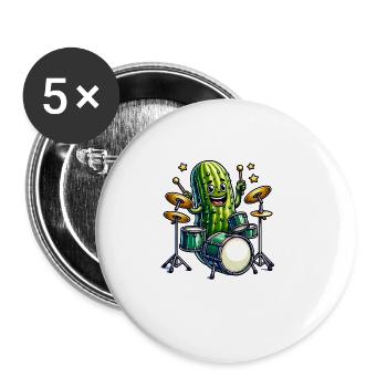 Tambours drôles cornichon rock on avec étoilé - Lot de 5 grands badges (56 mm) - blanc - Devant