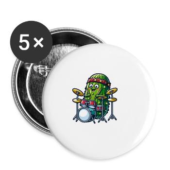 Drums drôle cornichon jammer joyeusement avec starry - Lot de 5 grands badges (56 mm) - blanc - Devant