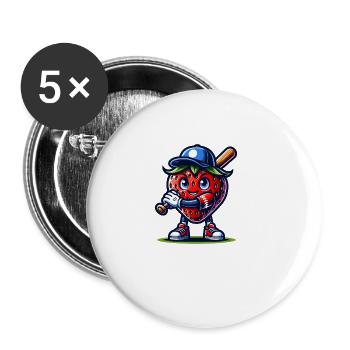 Drôle de joueur de baseball avec motif fraise - Lot de 5 grands badges (56 mm) - blanc - Devant