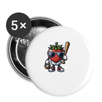Coole Erdbeer-Baseballfigur mit Sonnenbrille - Buttons groß 56 mm (5er Pack) - Weiß - Vorne