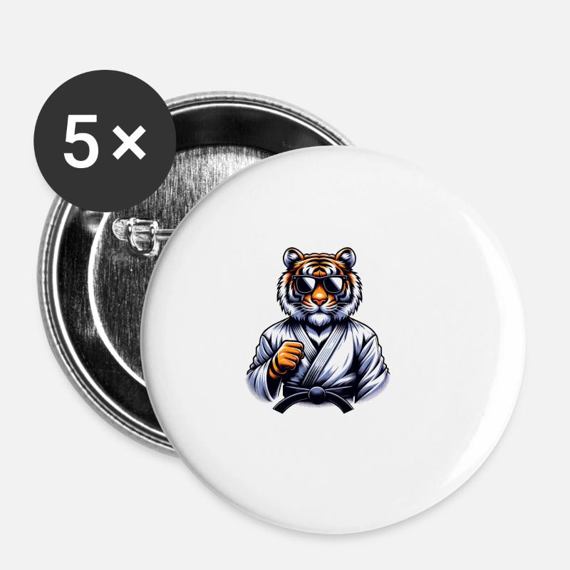 Karate Tiger with Sunglasses - Buttons large 2.2''/56 mm (5-pack) - white