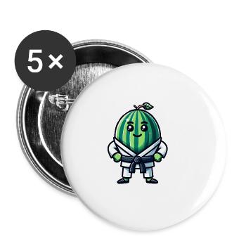 Karate Wassermelone Krieger mit Gi - Buttons groß 56 mm (5er Pack) - Weiß - Vorne