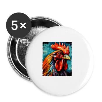 Hahn Porträt - Buttons groß 56 mm (5er Pack) - Weiß - Vorne