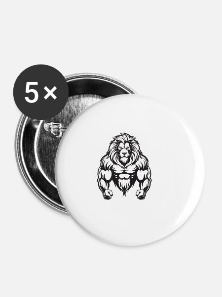 Löwe Muskeln - Buttons groß 56 mm (5er Pack) - Weiß